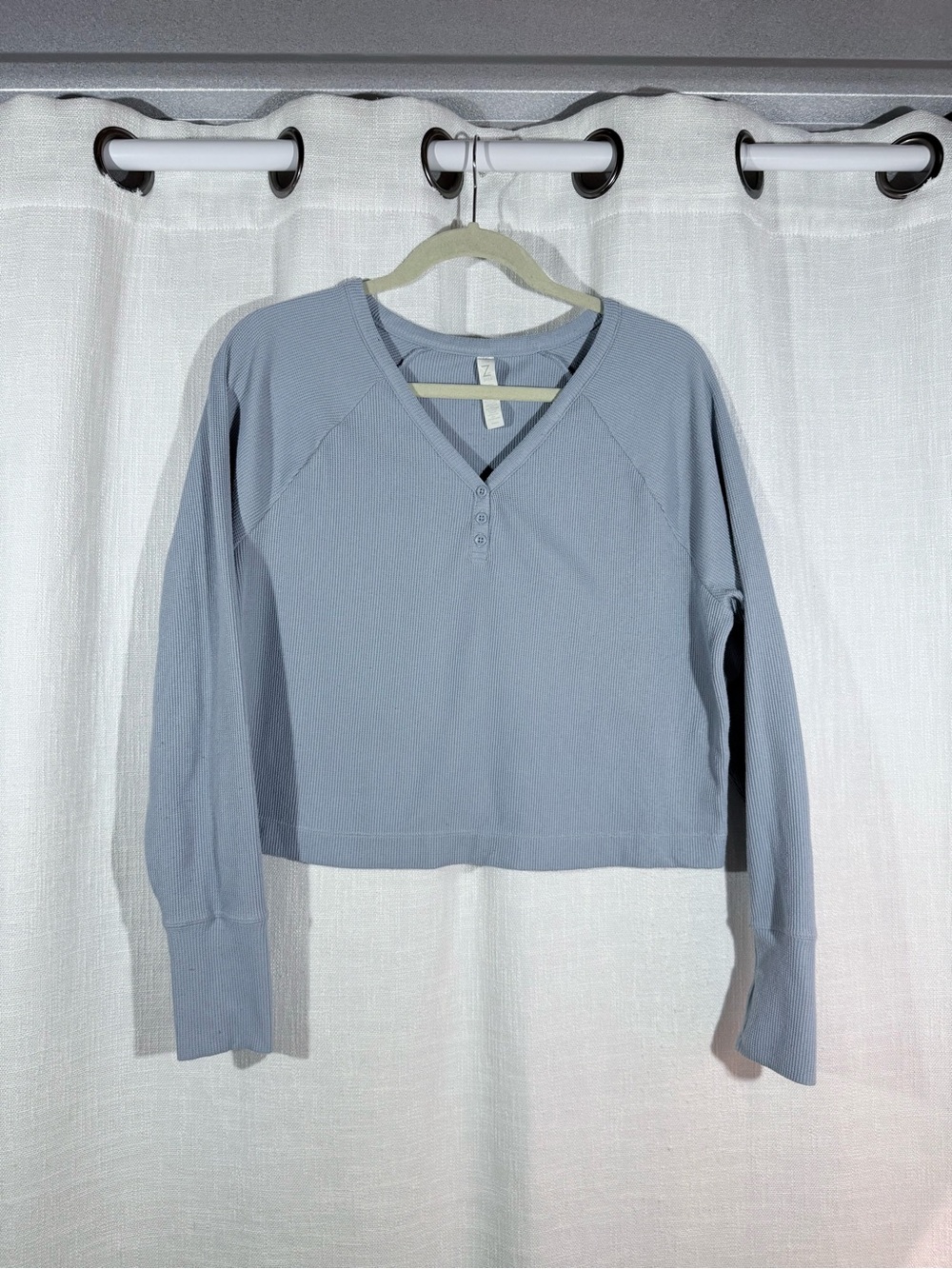 Zella Dusty Blue V-Neck Henley Long Sleeve Crop Top - Womens S - Sleep Comfy